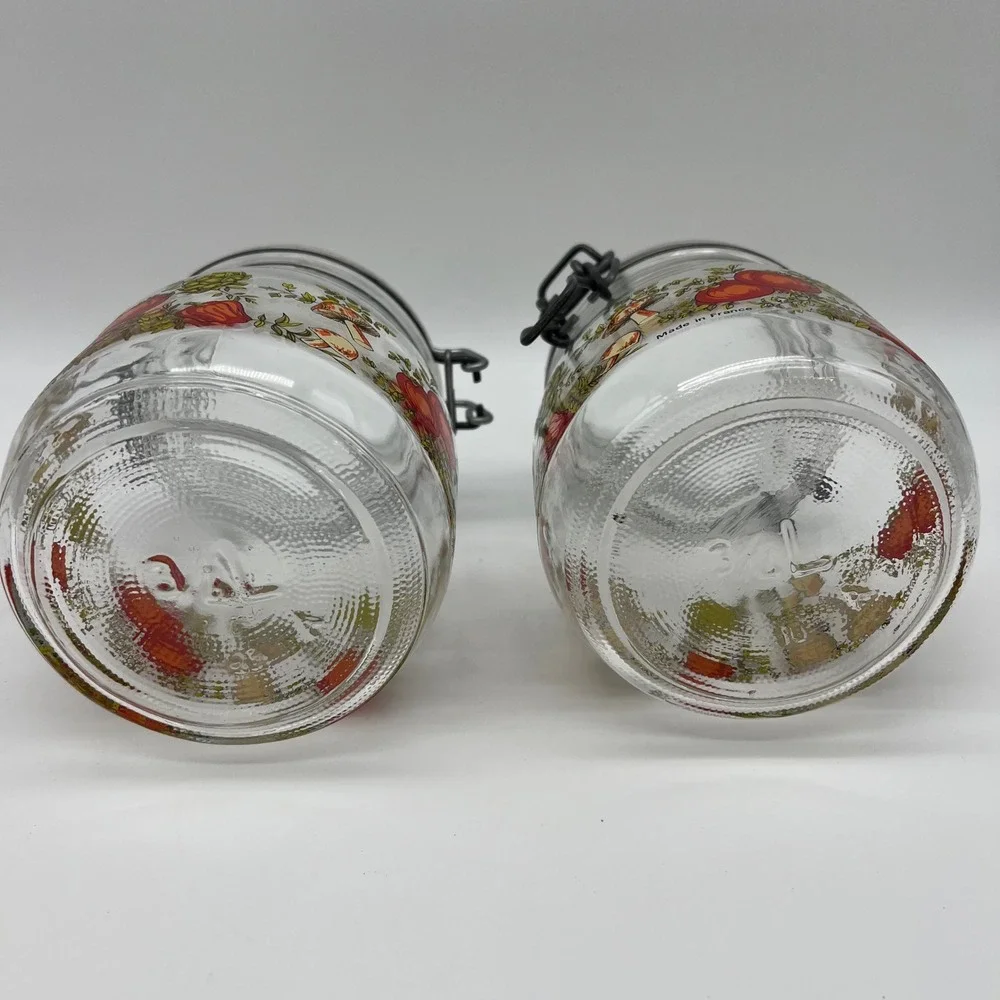 VTG Arc Franc Spice Of Life Vegetable Glass Canister Jars Set 5 Mushroom Toa